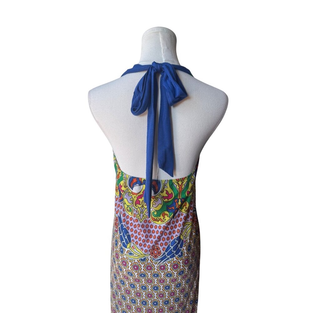 Mon Amie Boho Babydoll Halter Maxi Dress Size L Patchwork Art To Wear Artsy - Picture 6 of 10